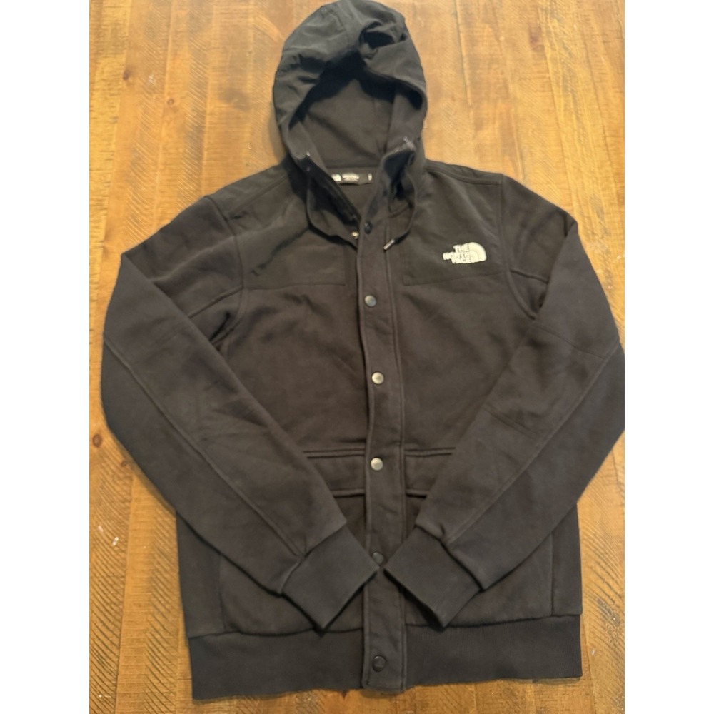 The North Face Jacket Men's Small Black Full Zip/Button Hiking Hooded Jacket